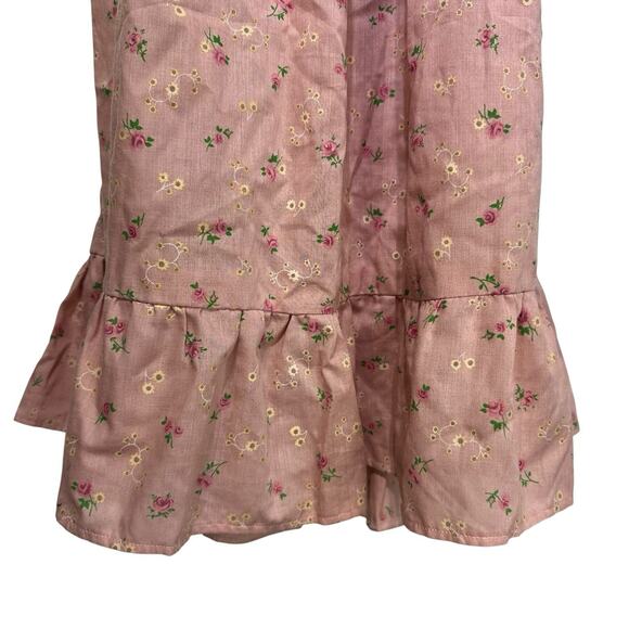 Vintage Pink Prairie Cottagecore Maxi Dress Floral Puff Sleeve Lace Handmade - Picture 3 of 7